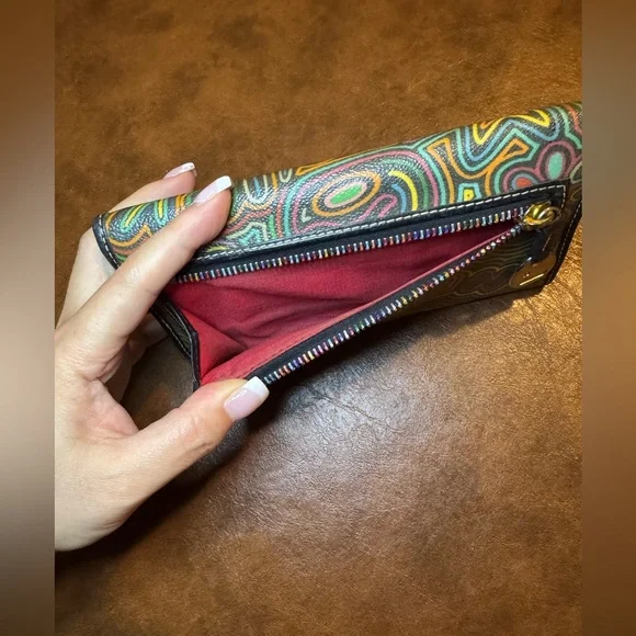 EUC Dooney & Bourke Multicolor Rainbow Pattern Leather Wallet - Picture 6 of 15